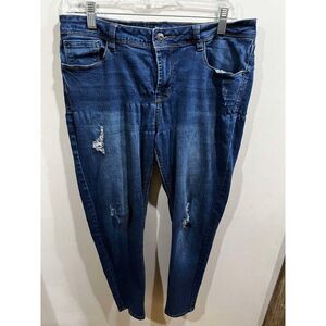 Kensie Jeans Womens 10 Effortless Ankle Blue Mid Rise Distressed Denim Festival